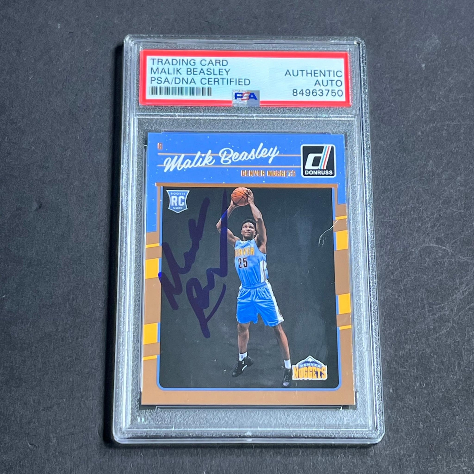 2016-17 Donruss #166 Malik Beasley Signed Card AUTO PSA/DNA Slabbed RC Nuggets
