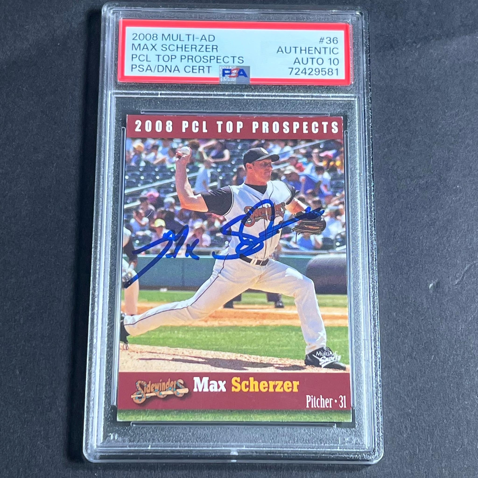 2008 Multi-ad PCL Top Prospects #36 Max Scherzer Signed Card PSA Slabbed Auto 10
