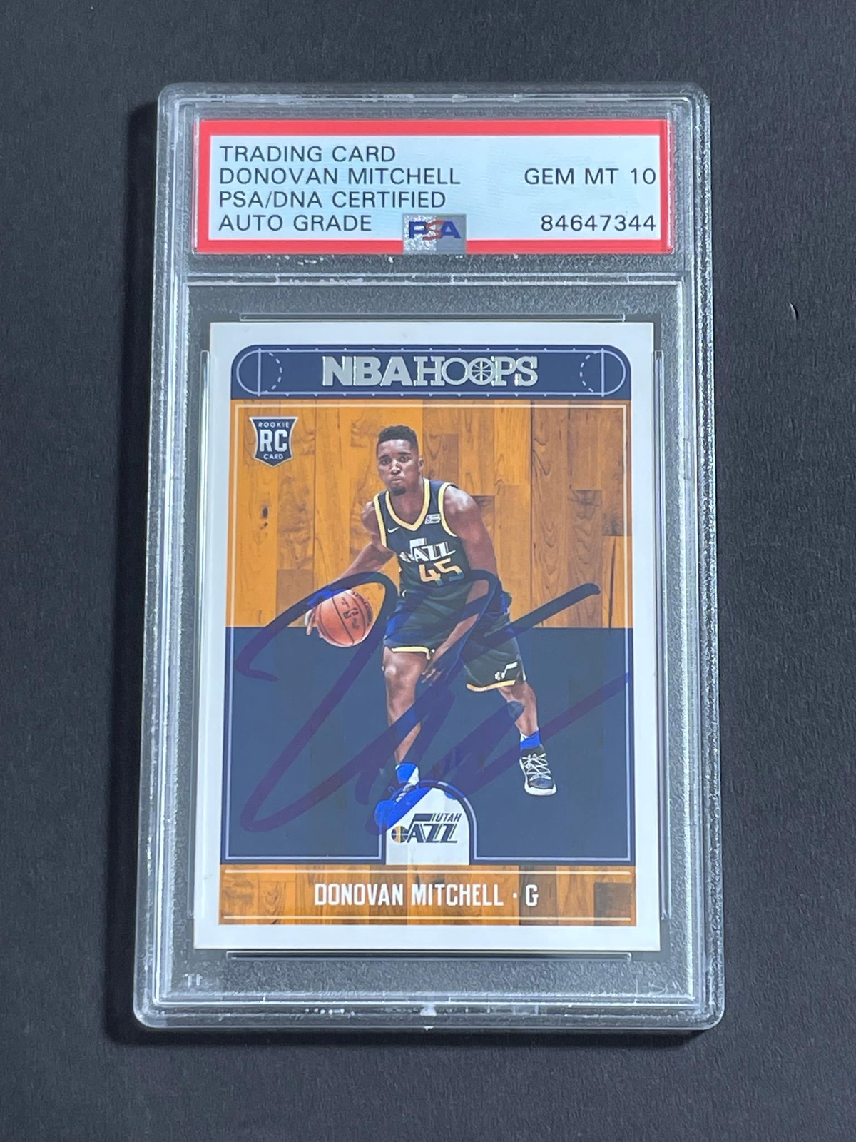 2017-18 NBA Hoops #263 Donovan Mitchell Signed Card Auto Grade 10 PSA Slabbed Ja
