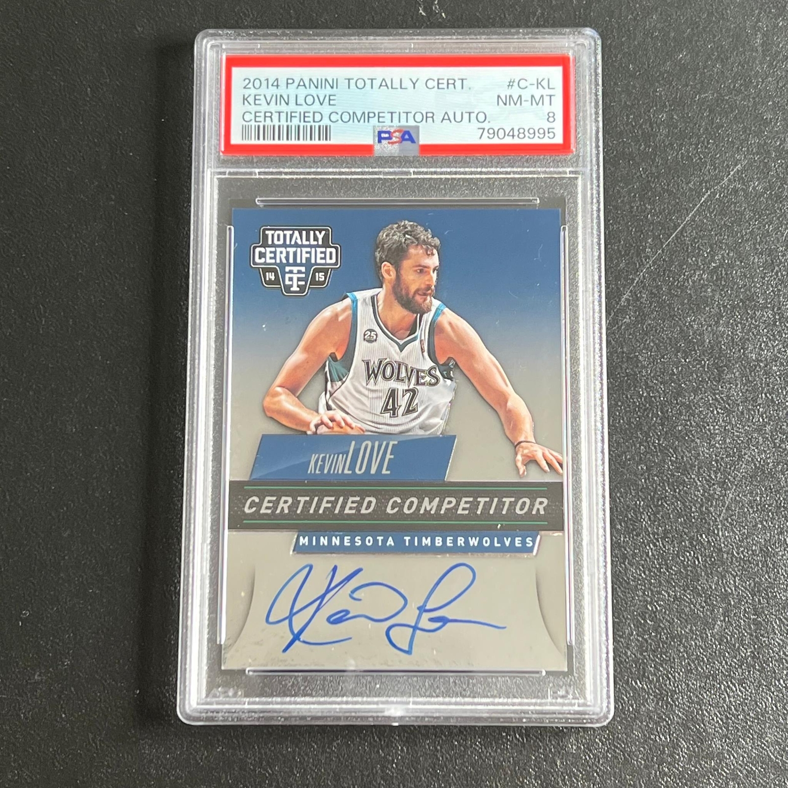 2014-15 Panini Totally Cetified #C-KL Kevin Love Signed Card PSA 8 Slabbed Timbe

