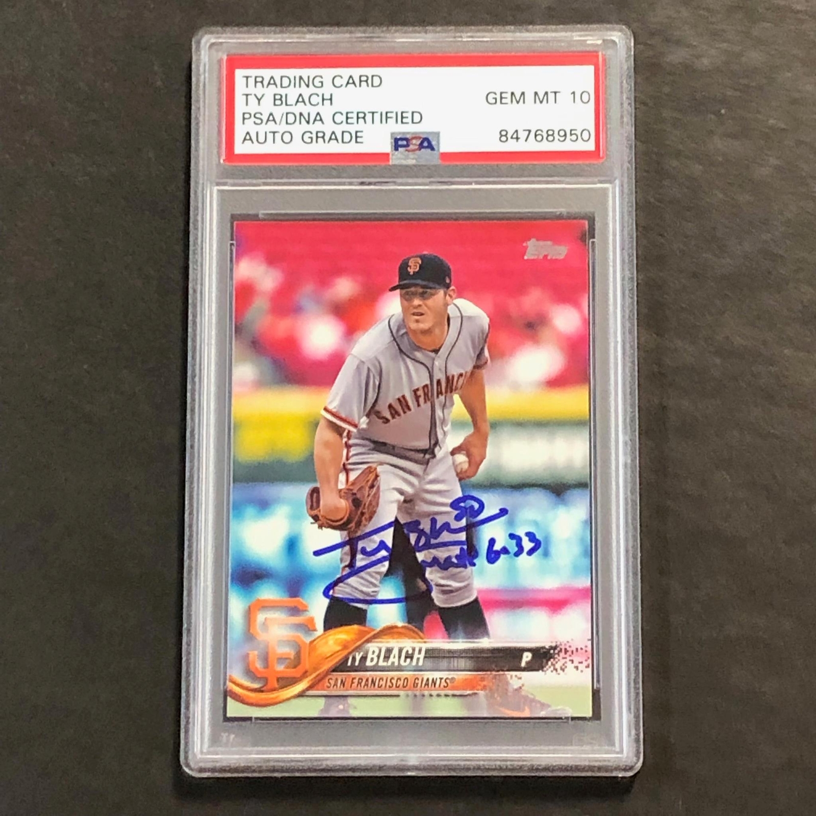 2018 Topps #165 Ty Blach signed card PSA Auto 10 Slabbed Giants

