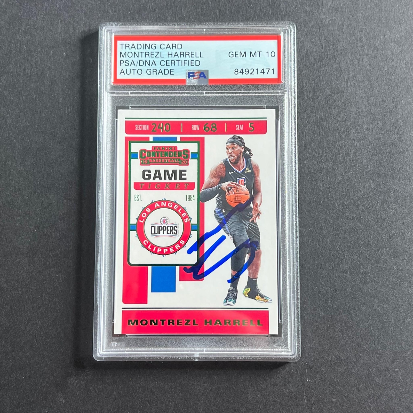 2019-20 NBA Panini Contenders #83 Montrezl Harrell Signed Card AUTO 10 PSA Slabb
