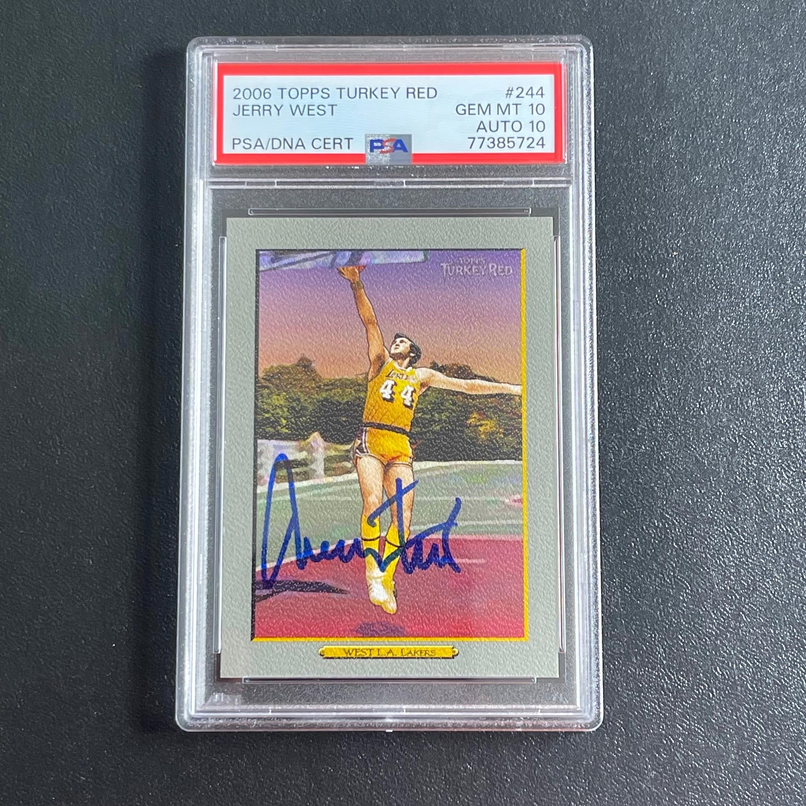 2006 Topps Turkey Red #244 JERRY WEST Signed Card GEM MT 10 Auto 10 PSA Slabbed
