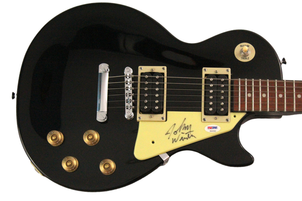 Johnny Winter Signed Autograph Black Gibson Epiphone Les Paul Guitar w/ PSA COA
