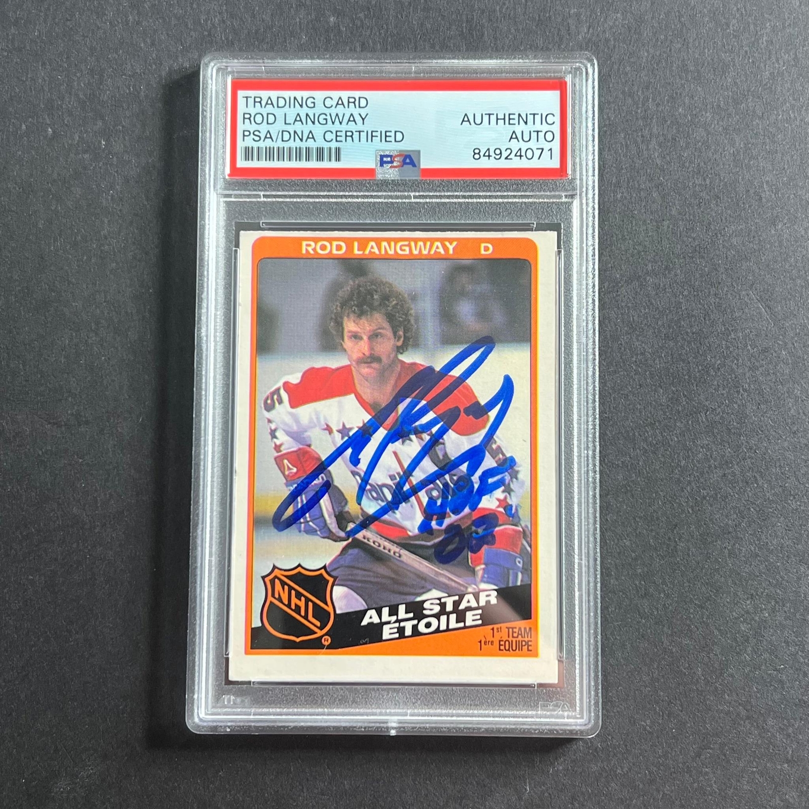 1983-84 NHL All Stars #210 Rod Langway Signed Card AUTO PSA Slabbed Capitals
