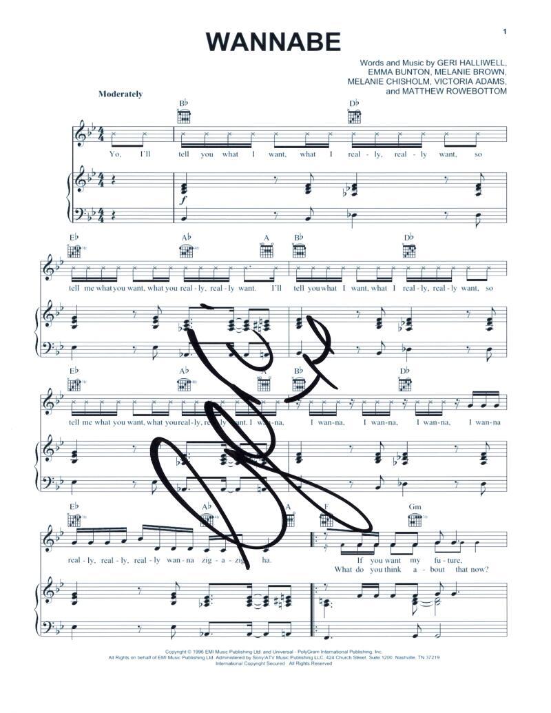 Geri Halliwell Spice Girls Signed Autograph Wannabe Sheet Music - Ginger Spice