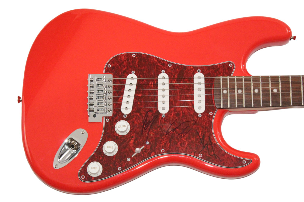 Slipknot Band Signed Autograph Red Fender Guitar Corey Taylor Jim Root Mick JSA