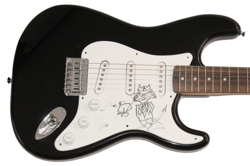 ANGUS YOUNG SIGNED AUTOGRAPH FENDER GUITAR AMAZING ORIGINAL ART SKETCH AC/DC JSA COLLECTIBLE MEMORABILIA