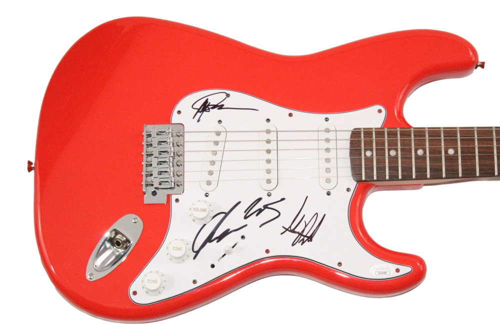 Underoath Band x4 Signed Autograph Red Fender Electric Guitar w/ JSA COA
