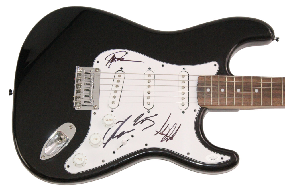 Underoath Band x4 Signed Autograph Full Size Black Fender Guitar w/ JSA COA