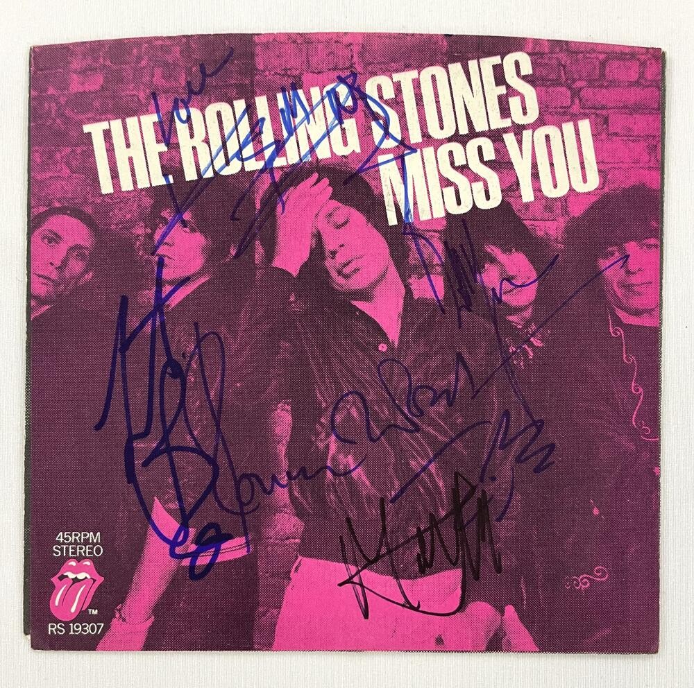 The Rolling Stones x5 Signed Autograph Miss You 45 Record Mick Jagger w/ Beckett