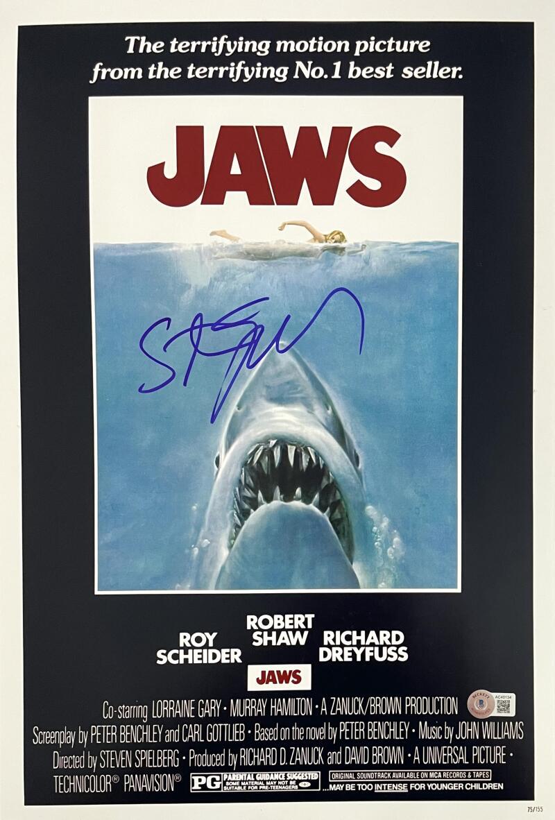 Steven Spielberg Signed Autograph Jaws 12x18 Mini Movie Poster Photo - Beckett