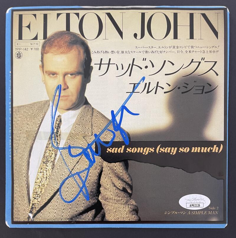 Bernie Taupin Signed Autograph 45 RMP Record - Elton John Sad Songs w/ JSA COA