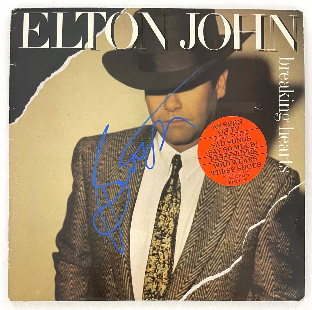 Bernie Taupin Signed Autograph Album Vinyl Record Elton John Breaking Hearts JSA