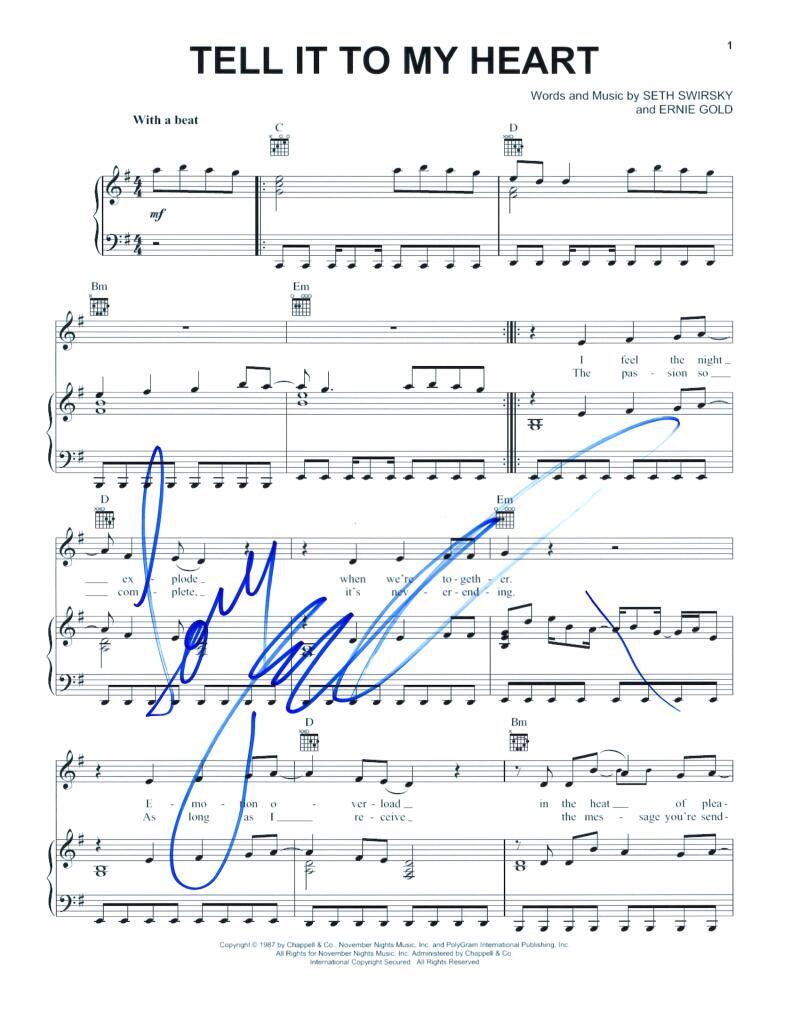 Taylor Dayne Signed Autograph Tell It to My Heart Sheet Music - Can't Fight Fate