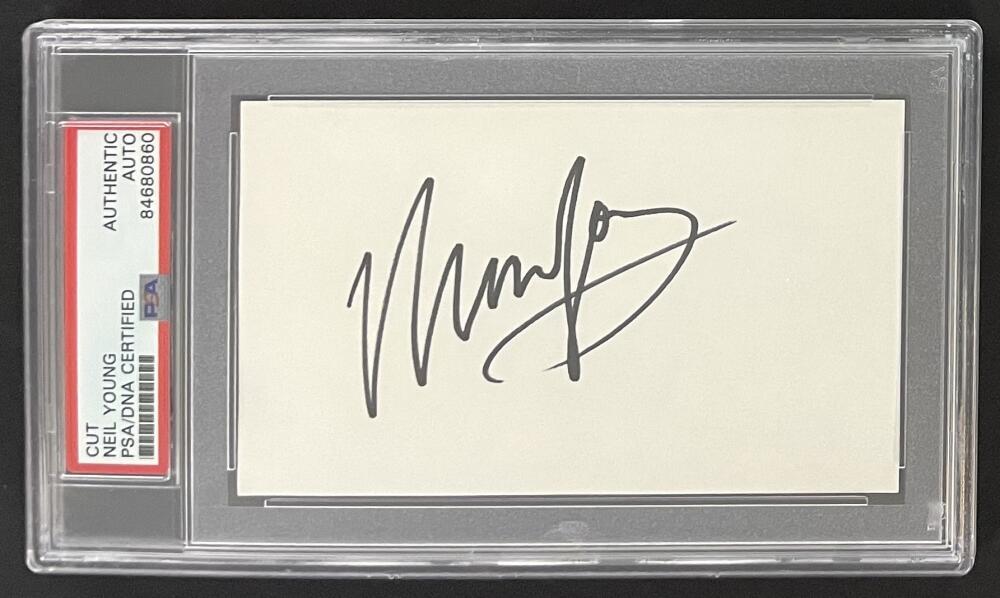 Neil Young Signed Autograph 3x5 Card PSA/DNA Slabbed Encapsulated CSNY Rare!