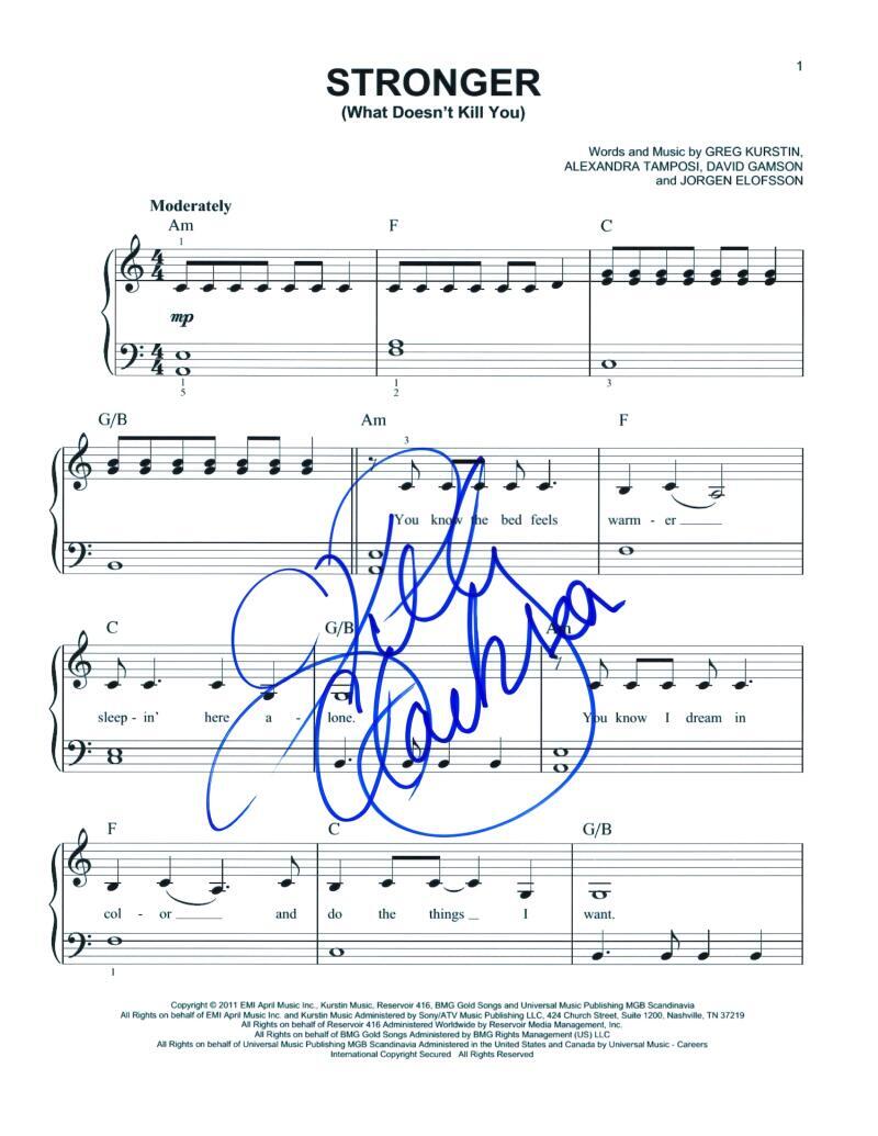 Kelly Clarkson Signed Autograph Stronger Sheet Music - Rare Full Signature!