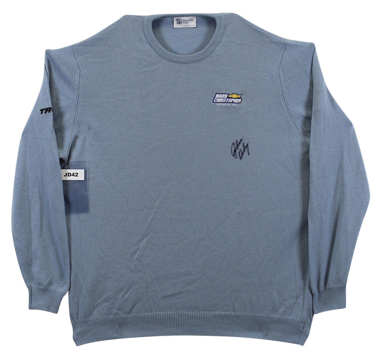 John Daly Signed Match Worn Light Blue Johnstons of Elgin Cashmere Sweater BAS
