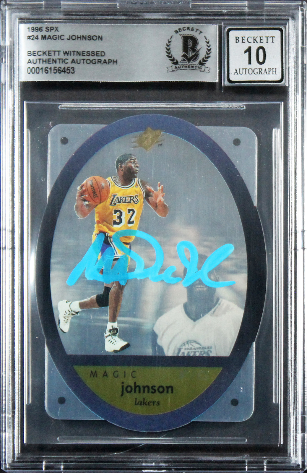 Lakers Magic Johnson Authentic Signed 1996 SPX #24 Card Auto 10! BAS Slabbed
