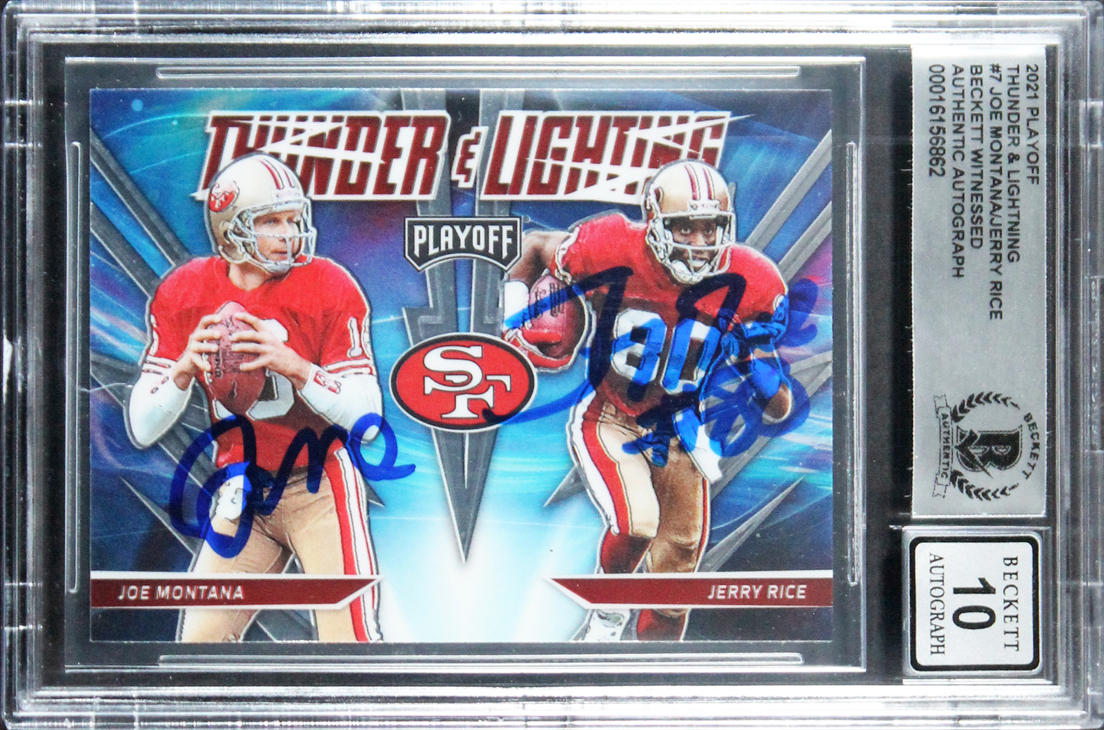 49ers Joe Montana & Jerry Rice Signed 2021 Playoff T&L #7 Card Auto 10! BAS Slab
