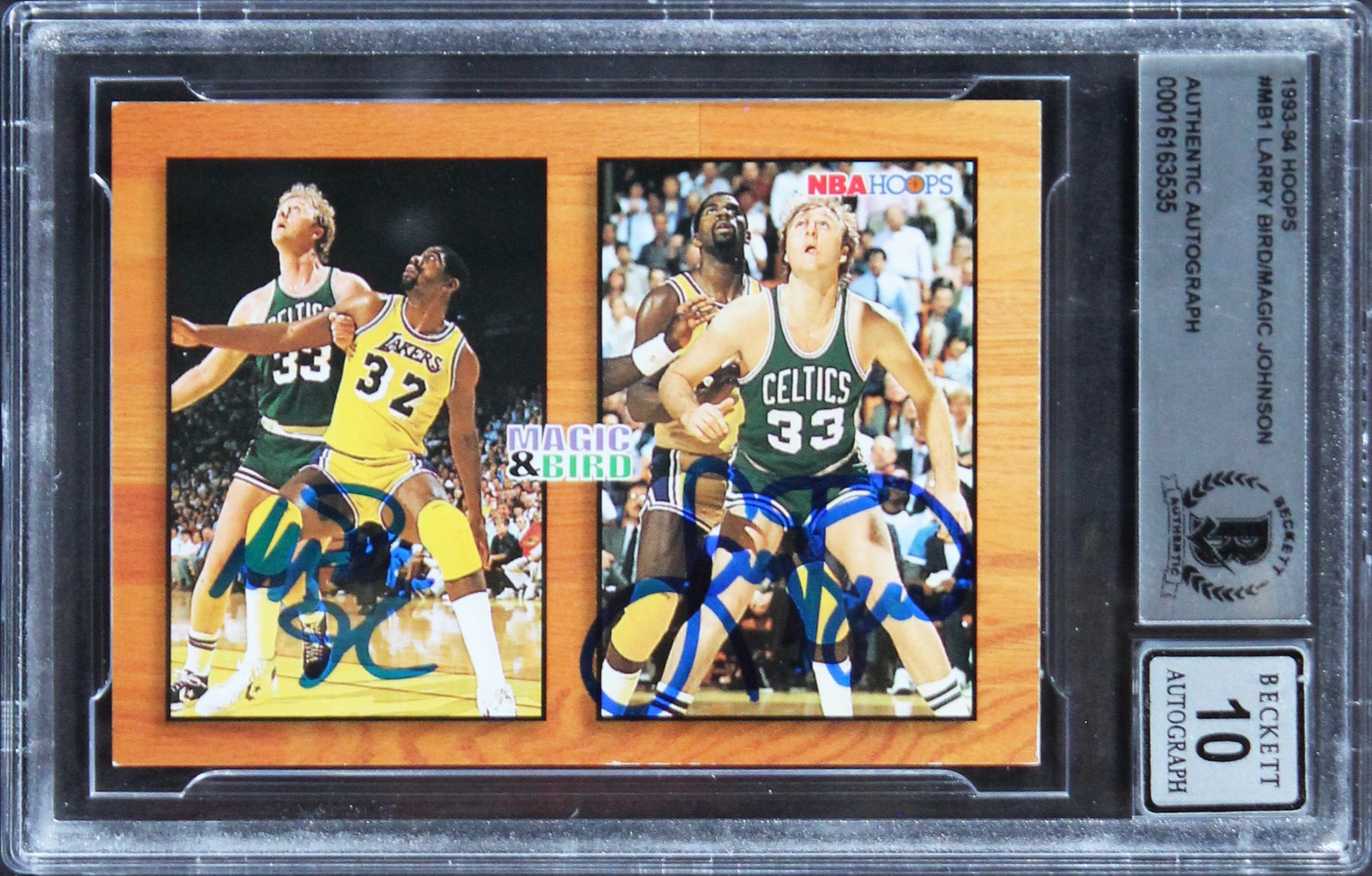 Magic Johnson & Larry Bird Signed 1993 Hoops #MB1 Card Auto 10! BAS Slabbed
