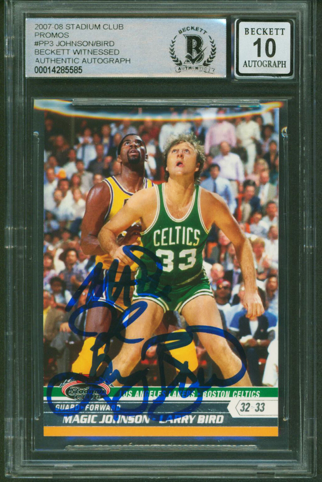 Magic Johnson & Larry Bird Signed 2007 Stadium Club #PP3 Card Auto 10! BAS Slab
