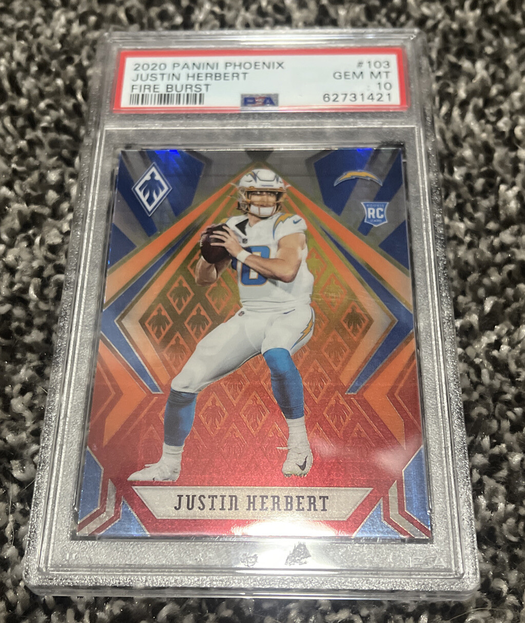 2020 Panini Phoenix JUSTIN HERBERT FIRE BURST RC/ROOKIE CHARGERS #103 PSA 10 GEM
