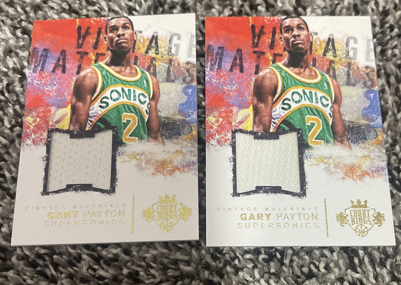 (2) 2014-15 PANINI COURT KINGS VINTAGE MATERIALS /299 GARY PAYTON #6 HOF COLLECTIBLE MEMORABILIA