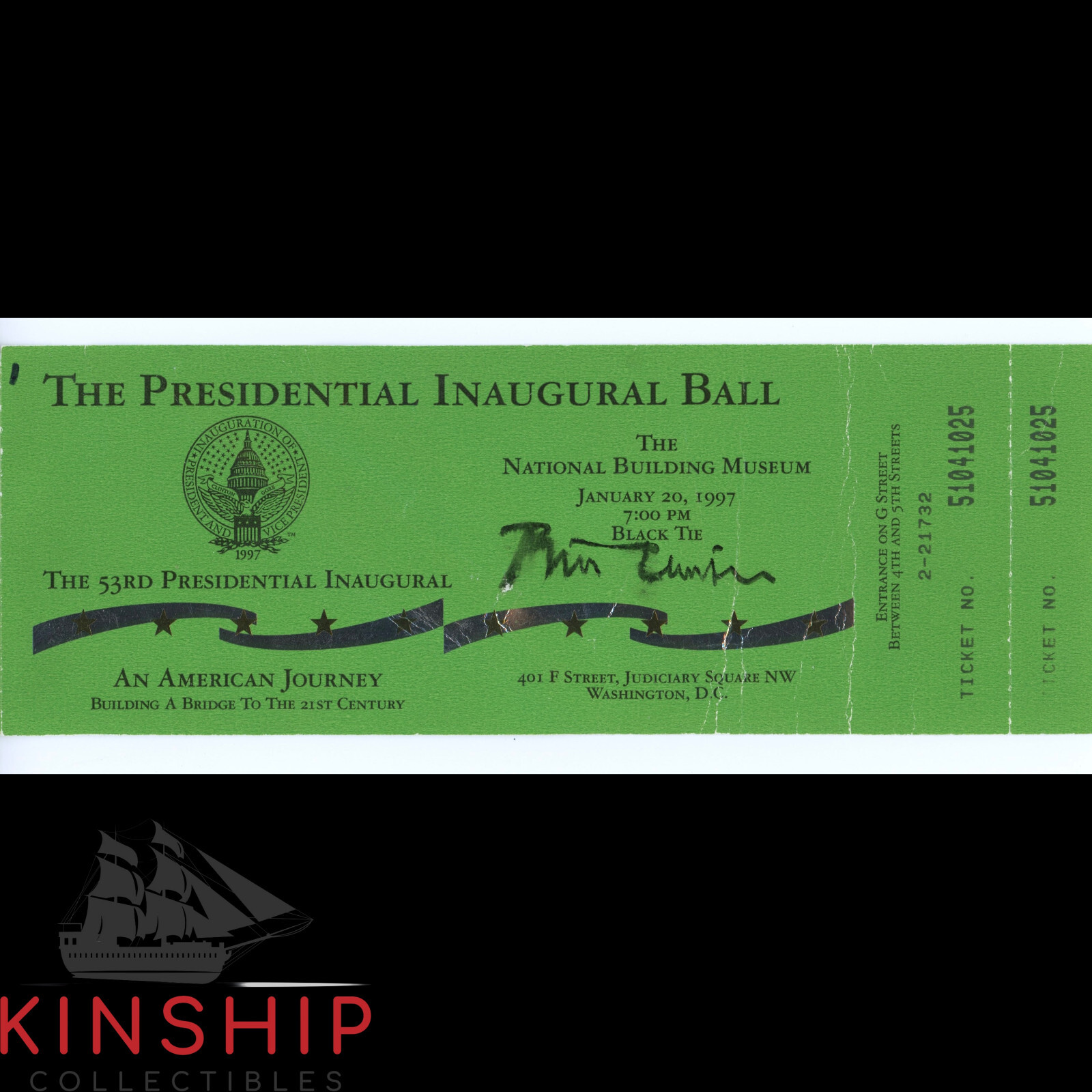 New ListingPresident Bill Clinton signed 1997 Inaugural Ball Ticket JSA COA Rare Auto Z1431
