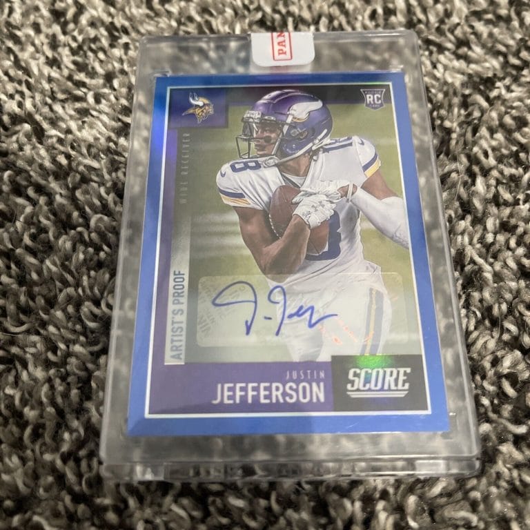 2020 JUSTIN JEFFERSON RC AUTO CHRONICLES SCORE PRIZM ARTIST PROOF /35 VIKINGS COLLECTIBLE MEMORABILIA