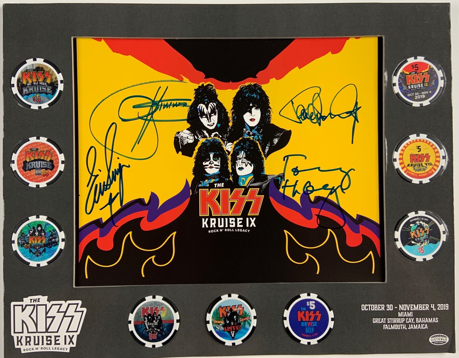 KISS JSA Signed Autograph Gene Simmons Paul Stanley Kruise IX Poker Chips

