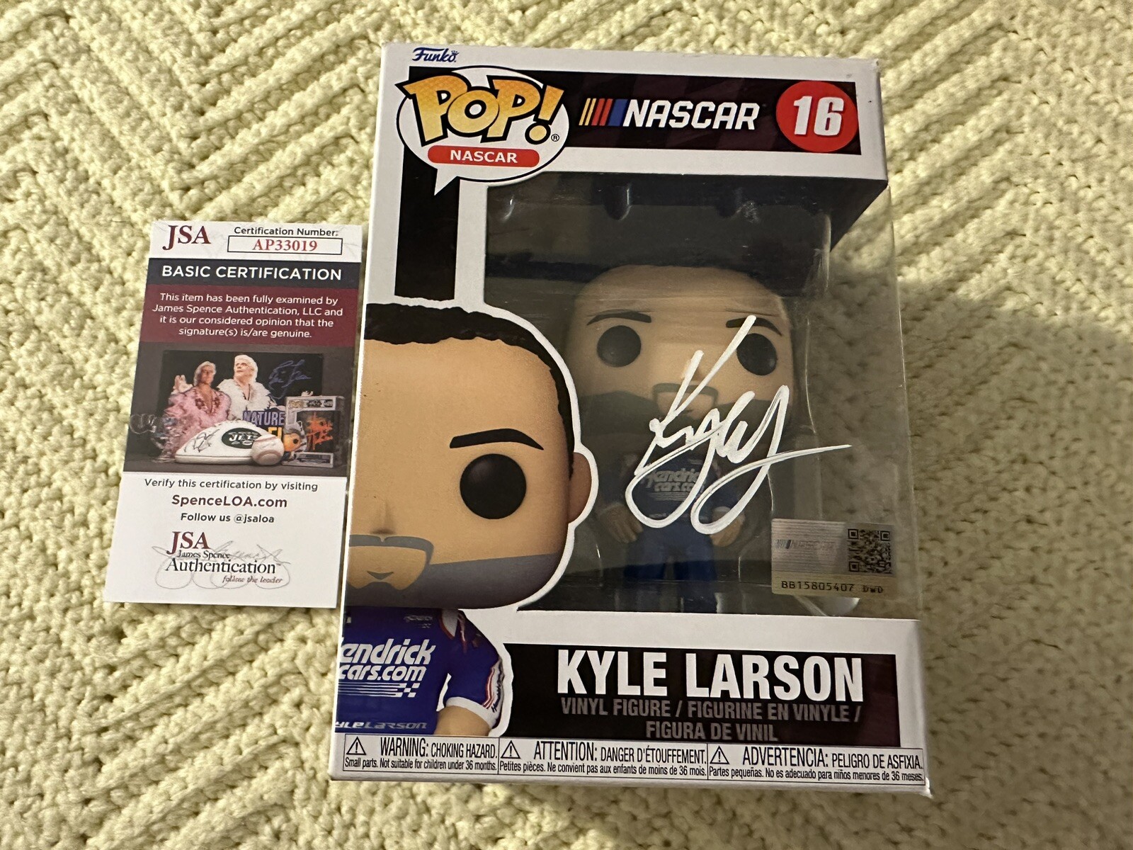 Kyle Larson Signed Funko Pop 16 JSA Authentication COA Nascar Hendrick Racing
