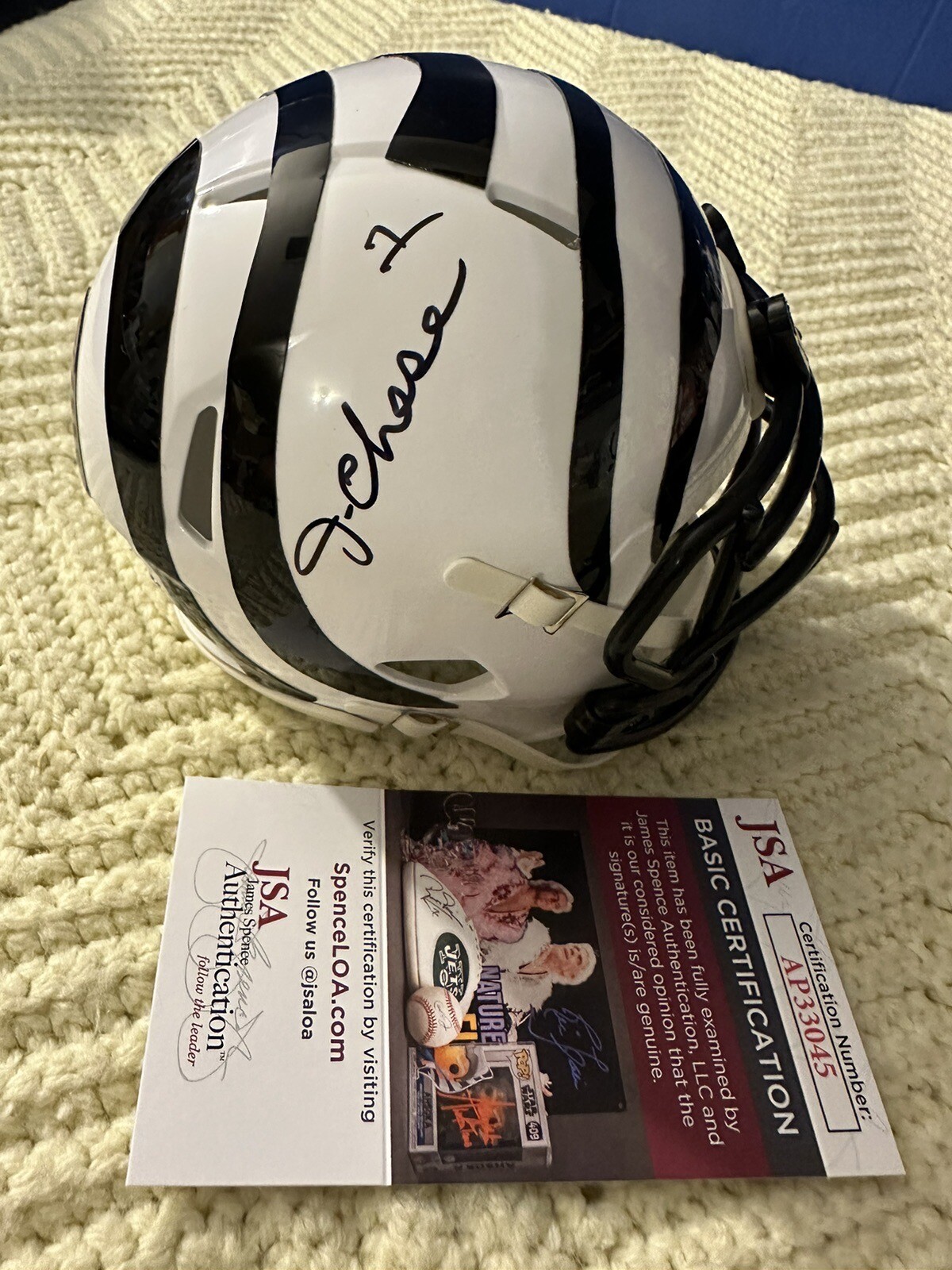 Jamarr Chase Bengals Signed White Mini Helmet JSA Authenticated COA Ja’Marr
