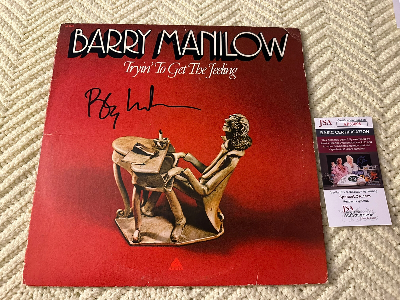 Barry Manilow SIGNED Tryin To Get The Feeling Vinyl Record JSA Authenticated COA

