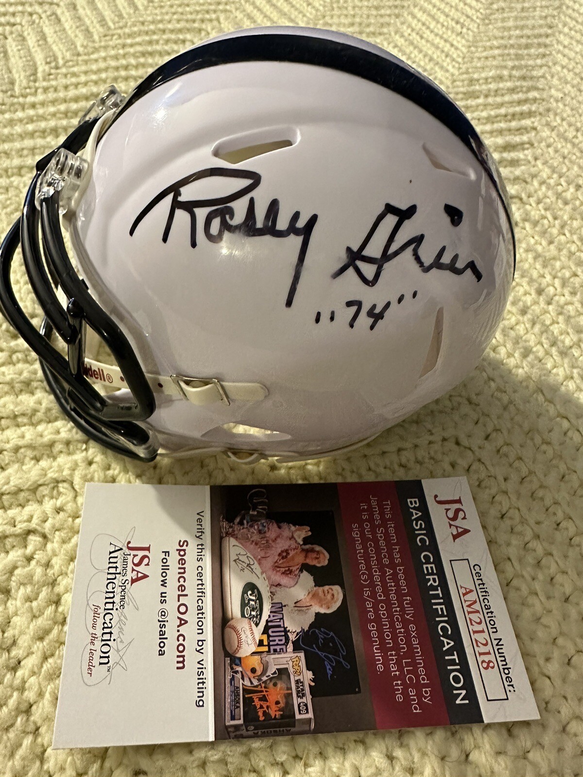 Rosey Grier Signed Mini Helmetpenm State Autographed JSA Authentication COA
