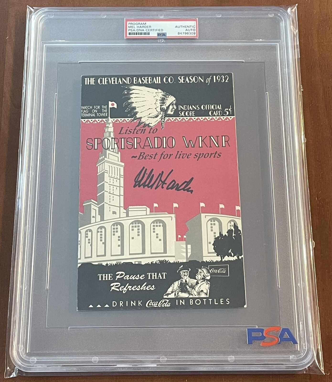 Mel Harder Signed 1932 Cleveland Indians Score Card Reprint Rare PSA/DNA Slabbed