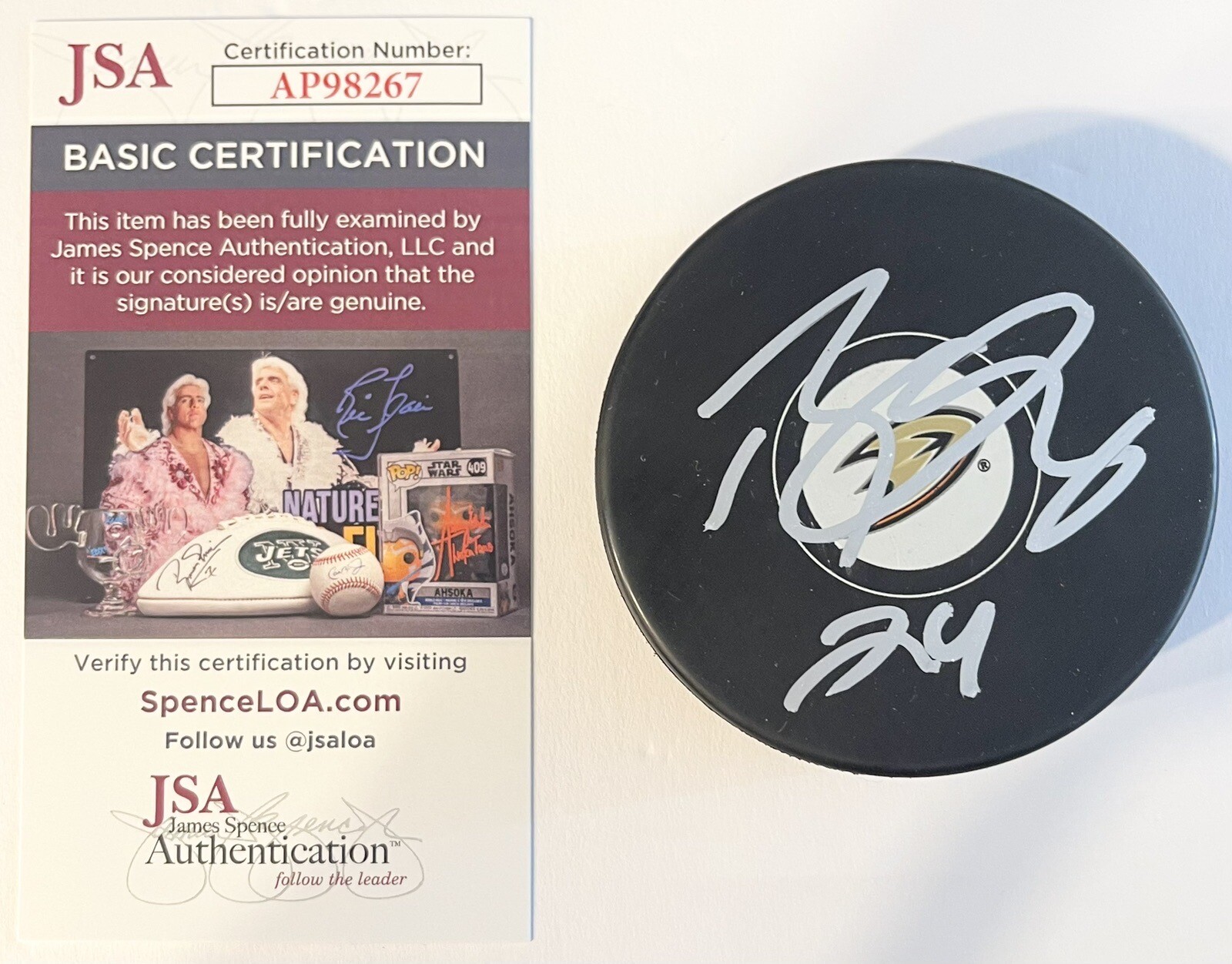 Bo Groulx Signed Autographed Anaheim Ducks Logo Hockey Puck JSA COA