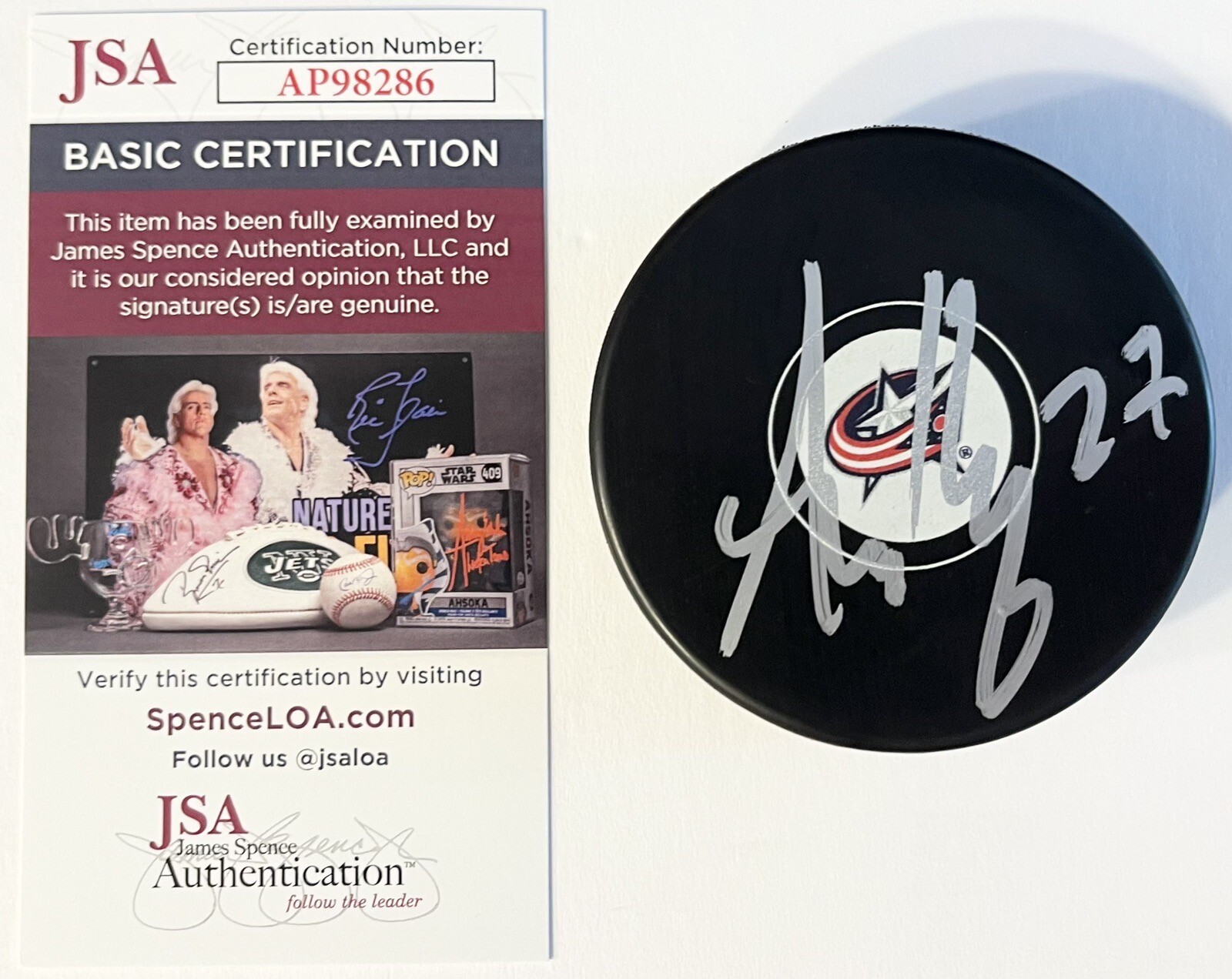 Adam Boqvist Signed Autographed Columbus Blue Jackets Logo Hockey Puck JSA