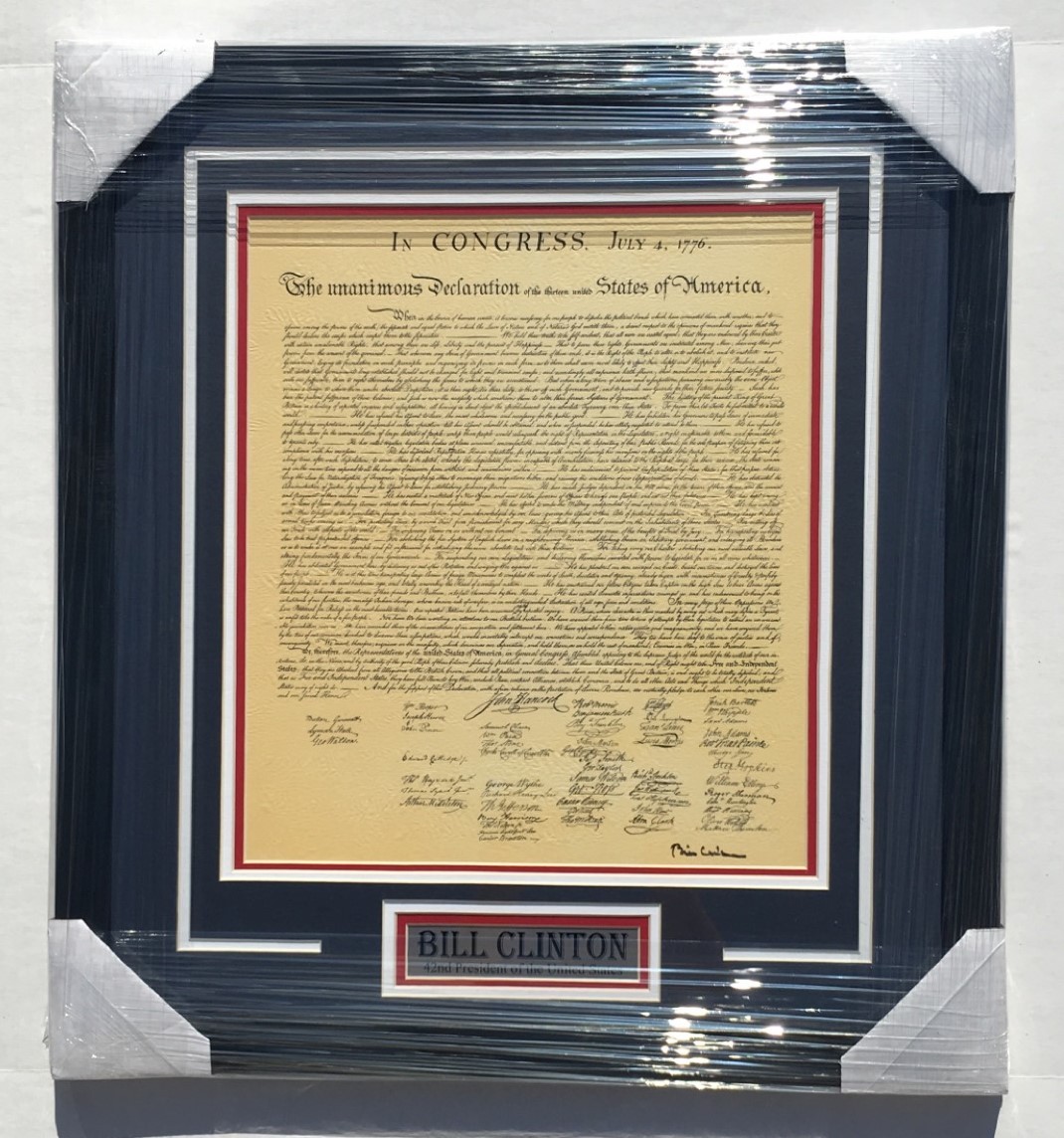 PSA President BILL CLINTON Signed Autographed FRAMED Declaration Of Independence
