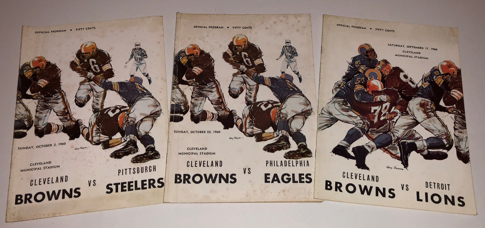 1960 (3) ORIGINAL CLEVELAND BROWNS PROGRAMS STEELERS LIONS EAGLES
