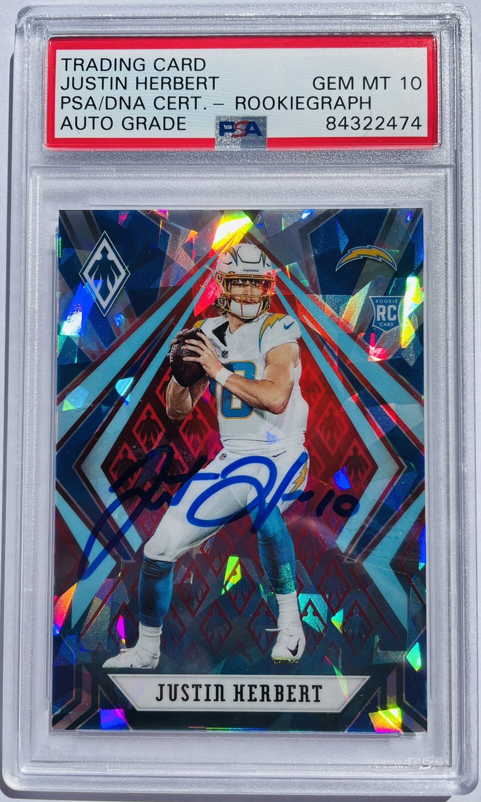 JUSTIN HERBERT PSA GEM MINT 10 Signed 2020 Panini Phoenix Fire And Ice /50 AUTO

