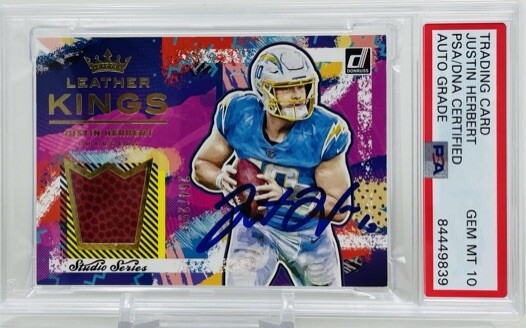 Donruss JUSTIN HERBERT Leather Kings Football /299 Rookie Auto PSA GEM MT 10
