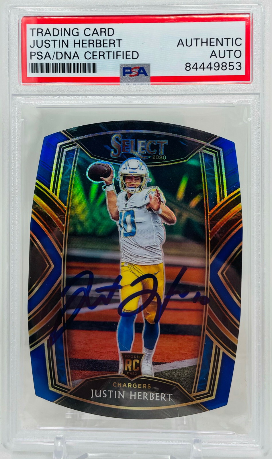 Panini Select JUSTIN HERBERT Signed Prizm Club Level Die Cut Rookie Auto PSA
