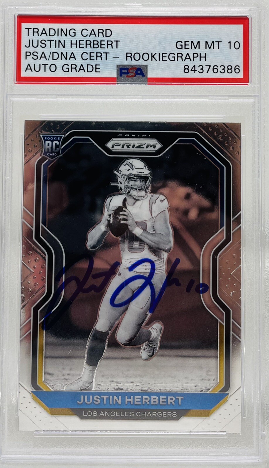 JUSTIN HERBERT SIGNED AUTO 2020 PRIZM BLACK WHITE ROOKIE CARD #325 PSA GEM MT 10
