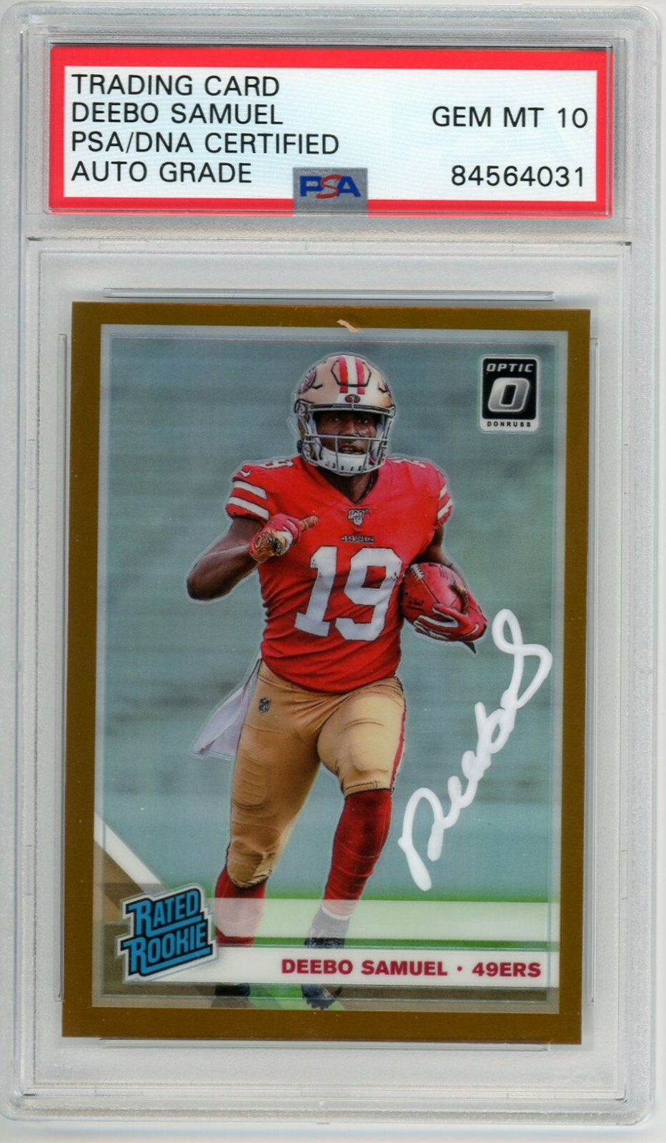 DEEBO SAMUEL SIGNED AUTO 2019 OPTIC BRONZE ROOKIE CARD #167 PSA 10 49ers RC
