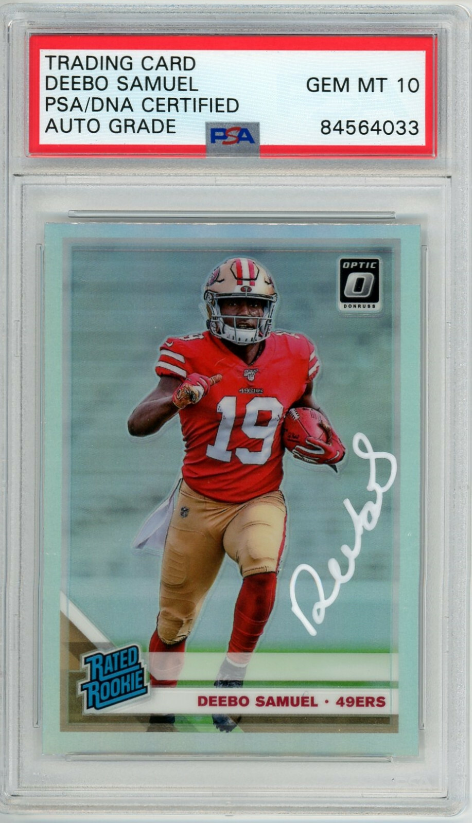 DEEBO SAMUEL SIGNED AUTO 2019 OPTIC HOLO ROOKIE CARD #167 PSA 10 49ers RC
