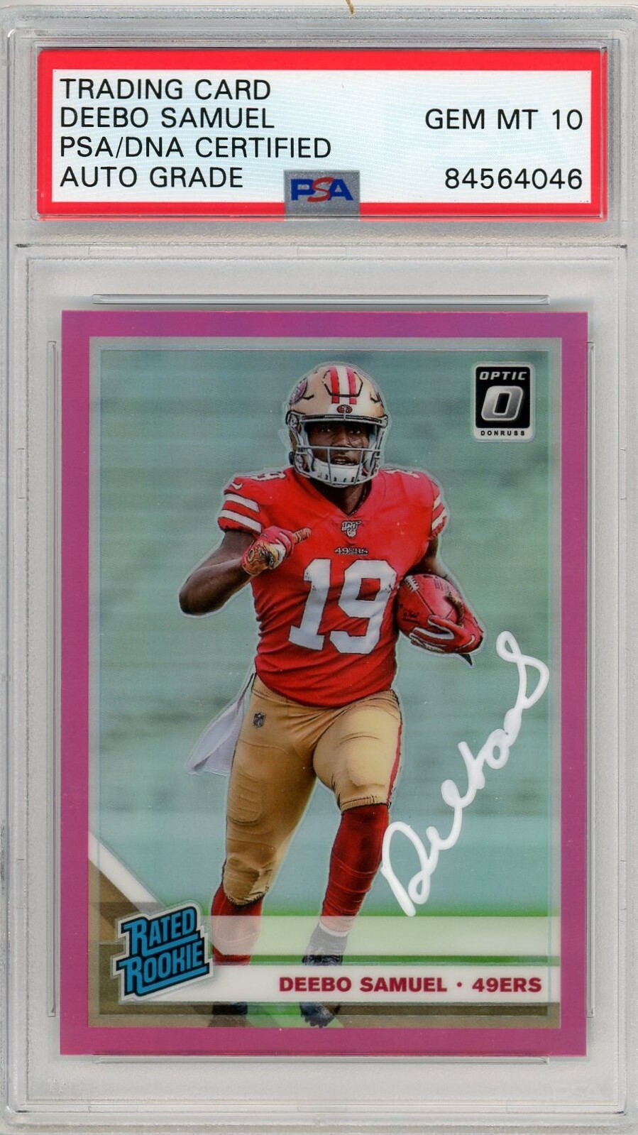 DEEBO SAMUEL SIGNED AUTO 2019 OPTIC PINK HOLO ROOKIE CARD #167 PSA 10 49ers RC

