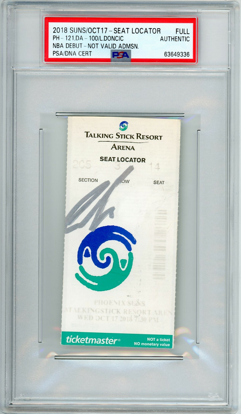 Mavericks #77 LUKA DONCIC Signed 2018 NBA Rookie Debut Ticket Auto PSA/DNA POP 1
