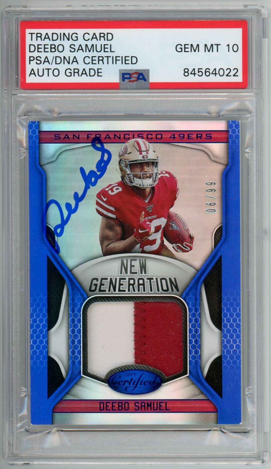 DEEBO SAMUEL SIGNED AUTO 2019 PANINI CERTIFIED RPA ROOKIE PATCH PSA 10 49ers RC
