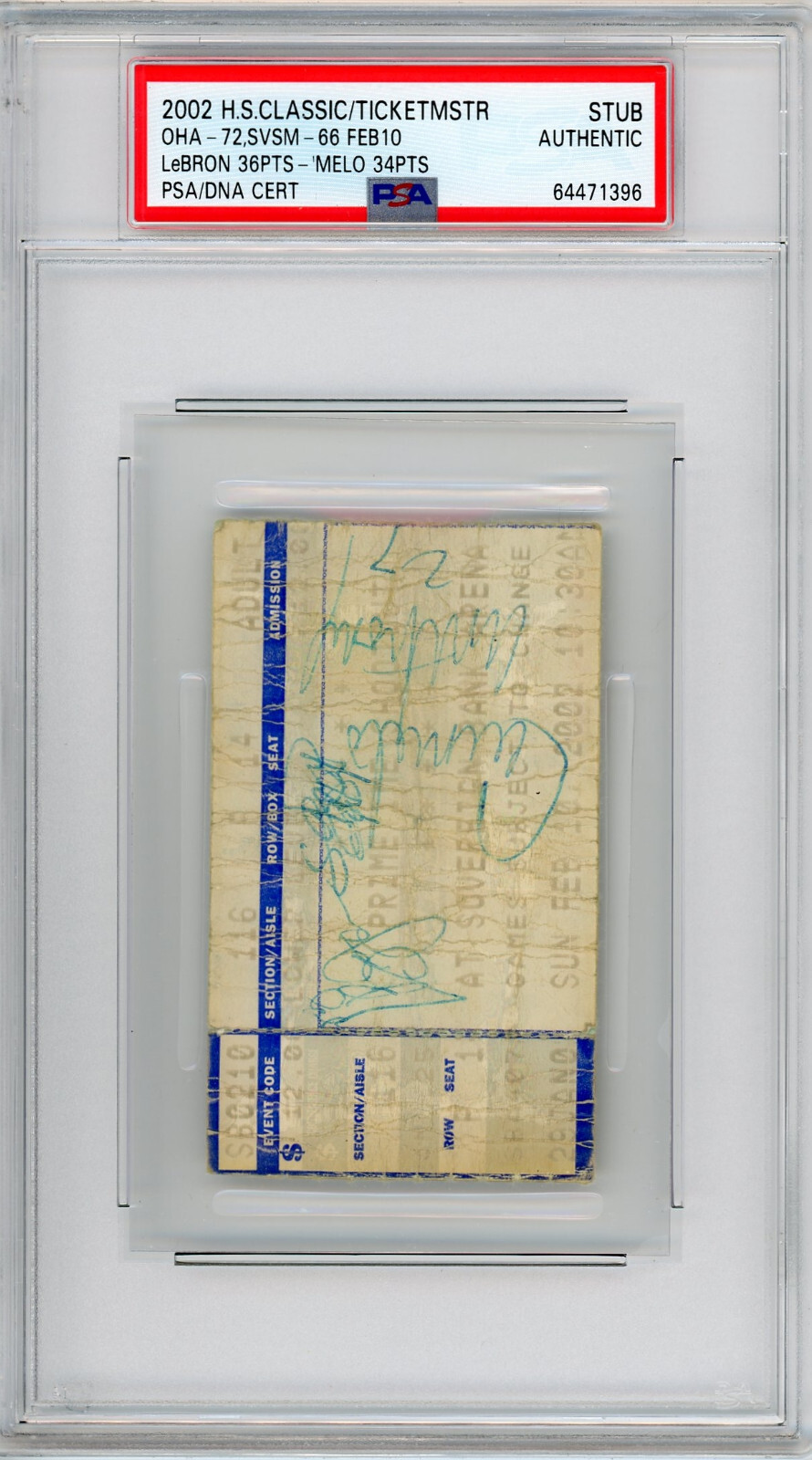 LEBRON JAMES CARMELO ANTHONY Autographed 2002 H.S. CLASSIC Debut Ticket Auto
